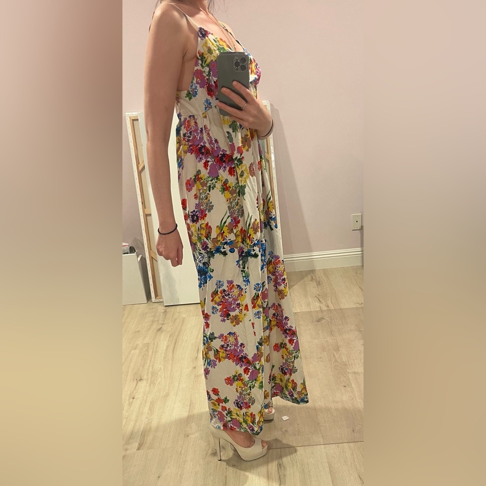 Mango maxi long flower dress straps summer spring travel resort size 90s Y2K S-M